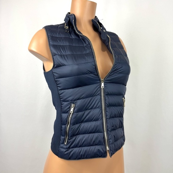Zara Womens Sz XS Navy Puffer Down Feather Vest Jacket Full Zip Knit Side Panels - Picture 4 of 12